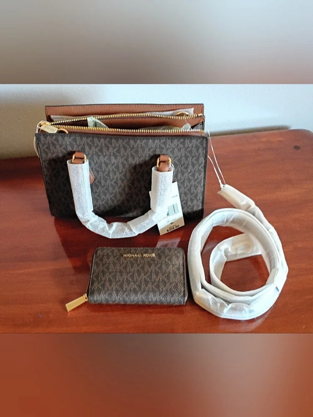 Michael Kors Brown Monogram Satchel with Matching Wallet